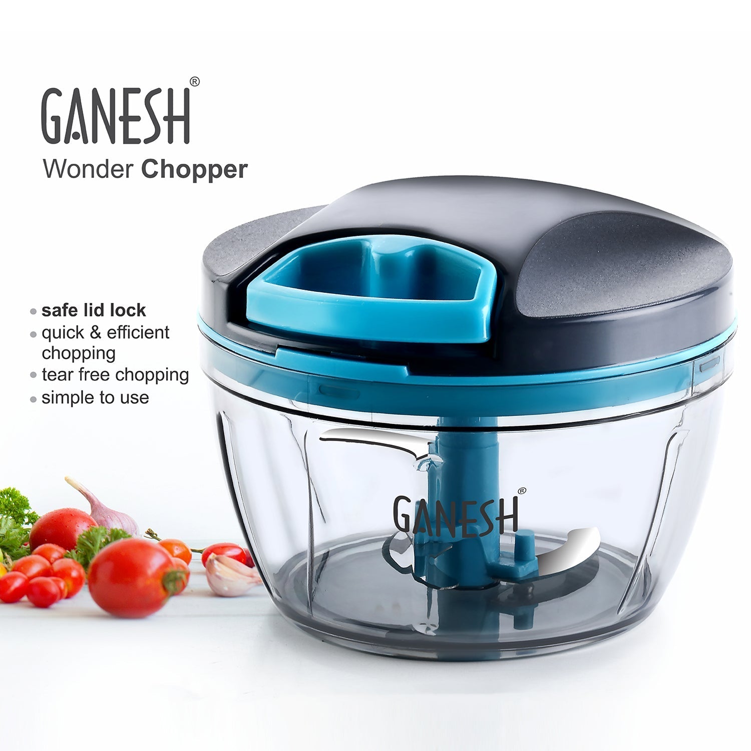 Ganesh 470 ml Wonder Chopper in grey, various angles and views. Ganesh 470 ml Wonder Chopper in grey, various angles and views.